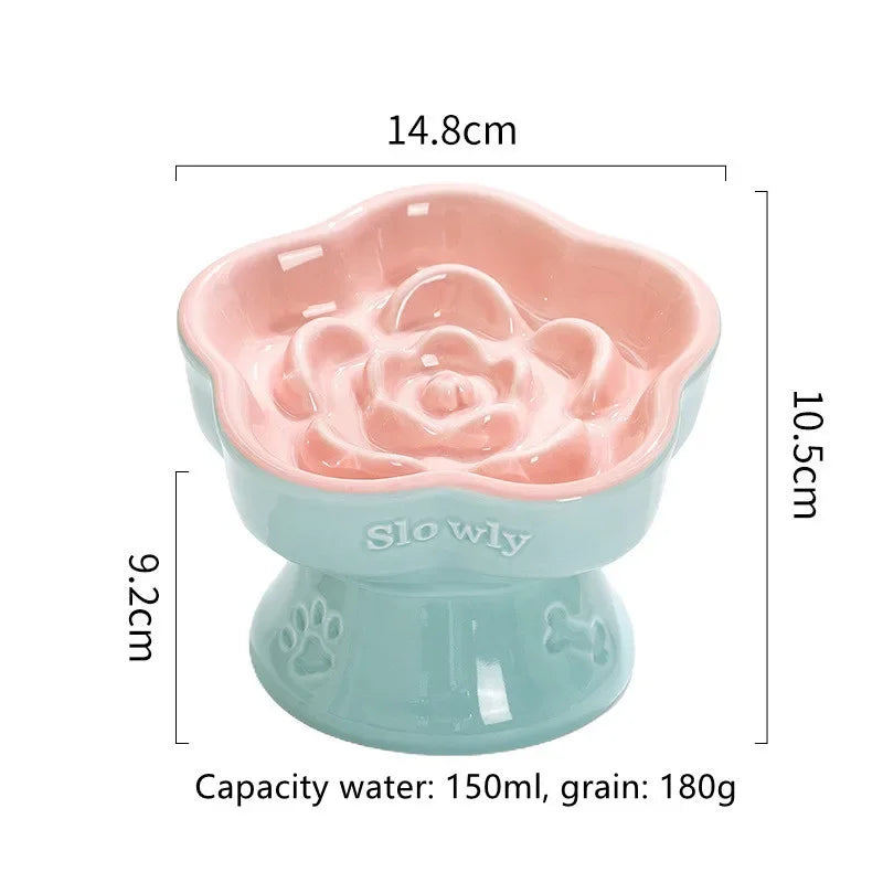 High Foot Cat Ceramic Slow Food Bowl Pet Drinking Eating Feeders Small Puppy Dogs Snack Water Bowls Cats Feeding Accessories