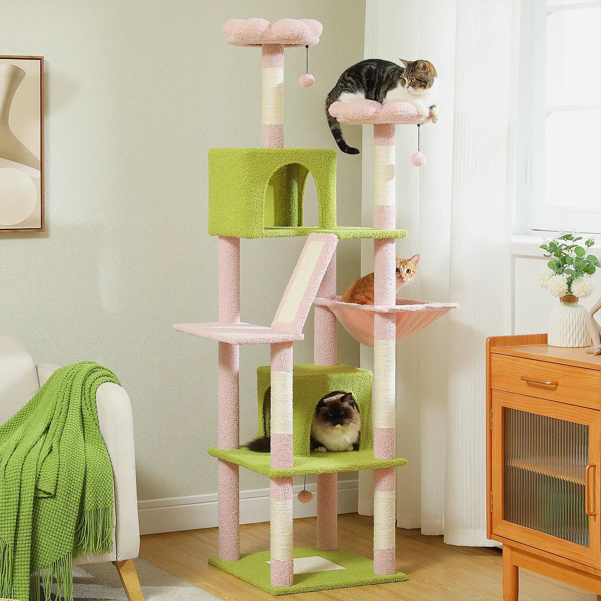 Large Cat Tree for Indoor Tall Tower for Cat Multi-Level Plush with Natural Sisal Scratching Post Condos Perches Hammock