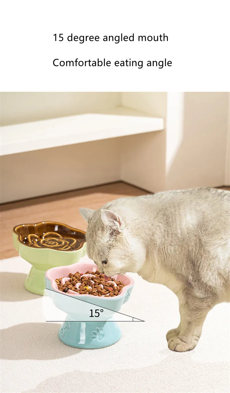 High Foot Cat Ceramic Slow Food Bowl Pet Drinking Eating Feeders Small Puppy Dogs Snack Water Bowls Cats Feeding Accessories