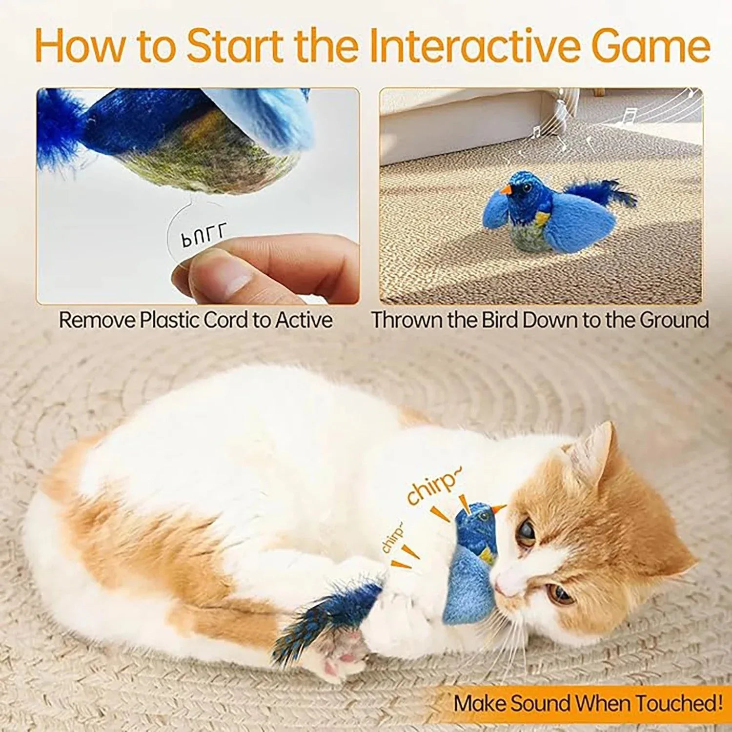 Indoor Interactive Birds Toy for Cat Chasing Teasing Toy Sounding Catnip Cat Teaser Toy Self-hilarity Wall Hanging Birds Cat Toy