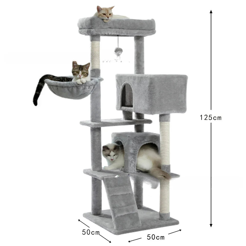 Large Cat Tree for Indoor Tall Tower for Cat Multi-Level Plush with Natural Sisal Scratching Post Condos Perches Hammock