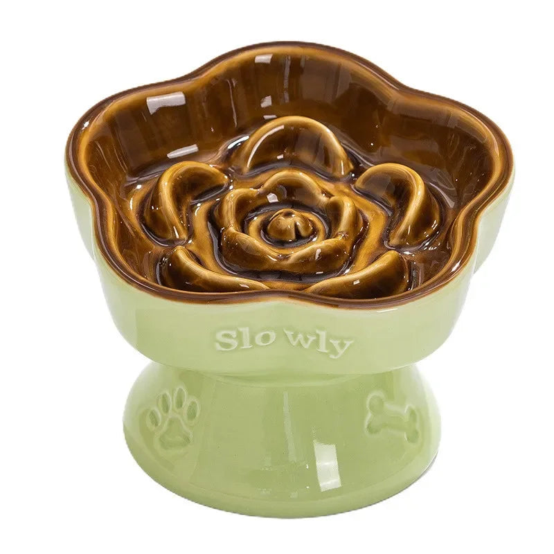 High Foot Cat Ceramic Slow Food Bowl Pet Drinking Eating Feeders Small Puppy Dogs Snack Water Bowls Cats Feeding Accessories
