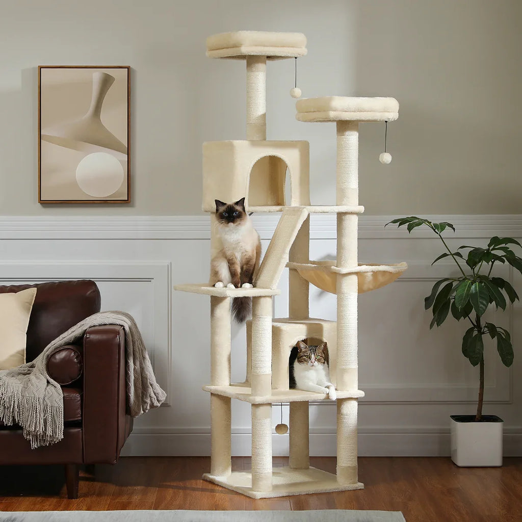 Large Cat Tree for Indoor Tall Tower for Cat Multi-Level Plush with Natural Sisal Scratching Post Condos Perches Hammock