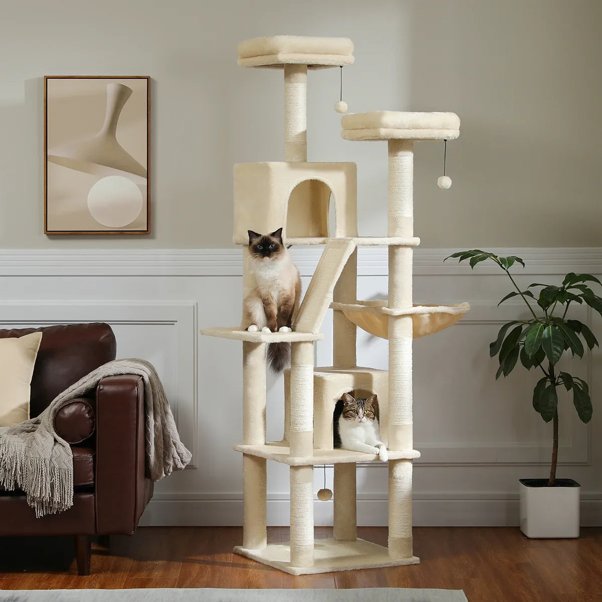Large Cat Tree for Indoor Tall Tower for Cat Multi-Level Plush with Natural Sisal Scratching Post Condos Perches Hammock