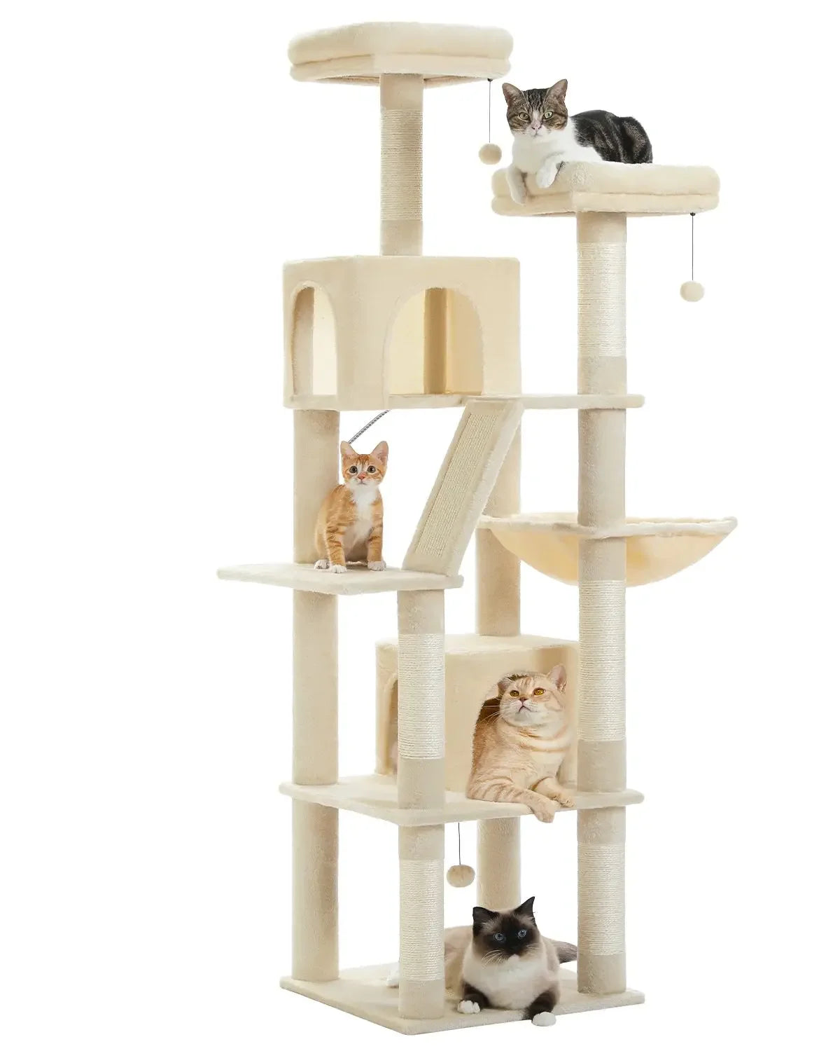 Large Cat Tree for Indoor Tall Tower for Cat Multi-Level Plush with Natural Sisal Scratching Post Condos Perches Hammock