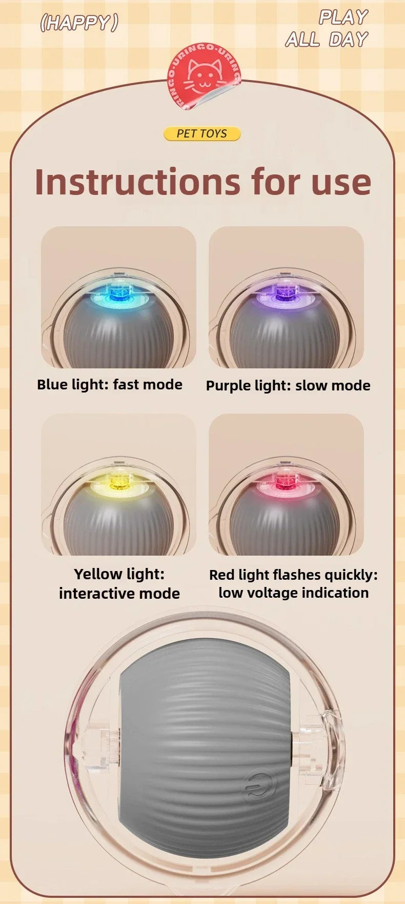 Interactive Rolling Cat Ball Dog Toy Rolling Ball for Indoor 360° Automatic Rolling Pet Ball Self RollingBall Pet Supplies