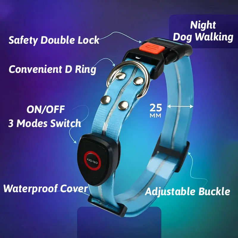 LED Light Up Dog Collar and Leash Walking Safety Glow in The Dark, Three Lighting Modes, USB Rechargeable Dog Colorful LED Leash