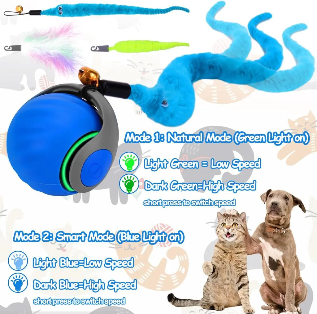 Interactive Cat Toy Ball, Speedy Tail 2.0 Cat Toy, Automatic Moving Cat Toys for Indoor Cats, with Feather Tails, Keep Them Busy