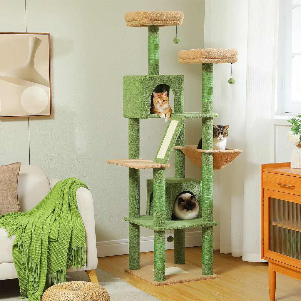 Large Cat Tree for Indoor Tall Tower for Cat Multi-Level Plush with Natural Sisal Scratching Post Condos Perches Hammock