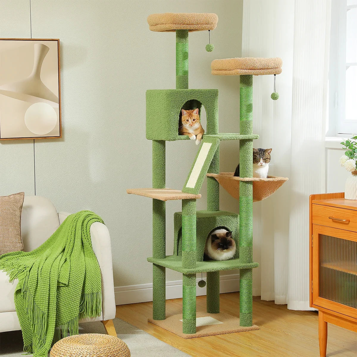 Large Cat Tree for Indoor Tall Tower for Cat Multi-Level Plush with Natural Sisal Scratching Post Condos Perches Hammock