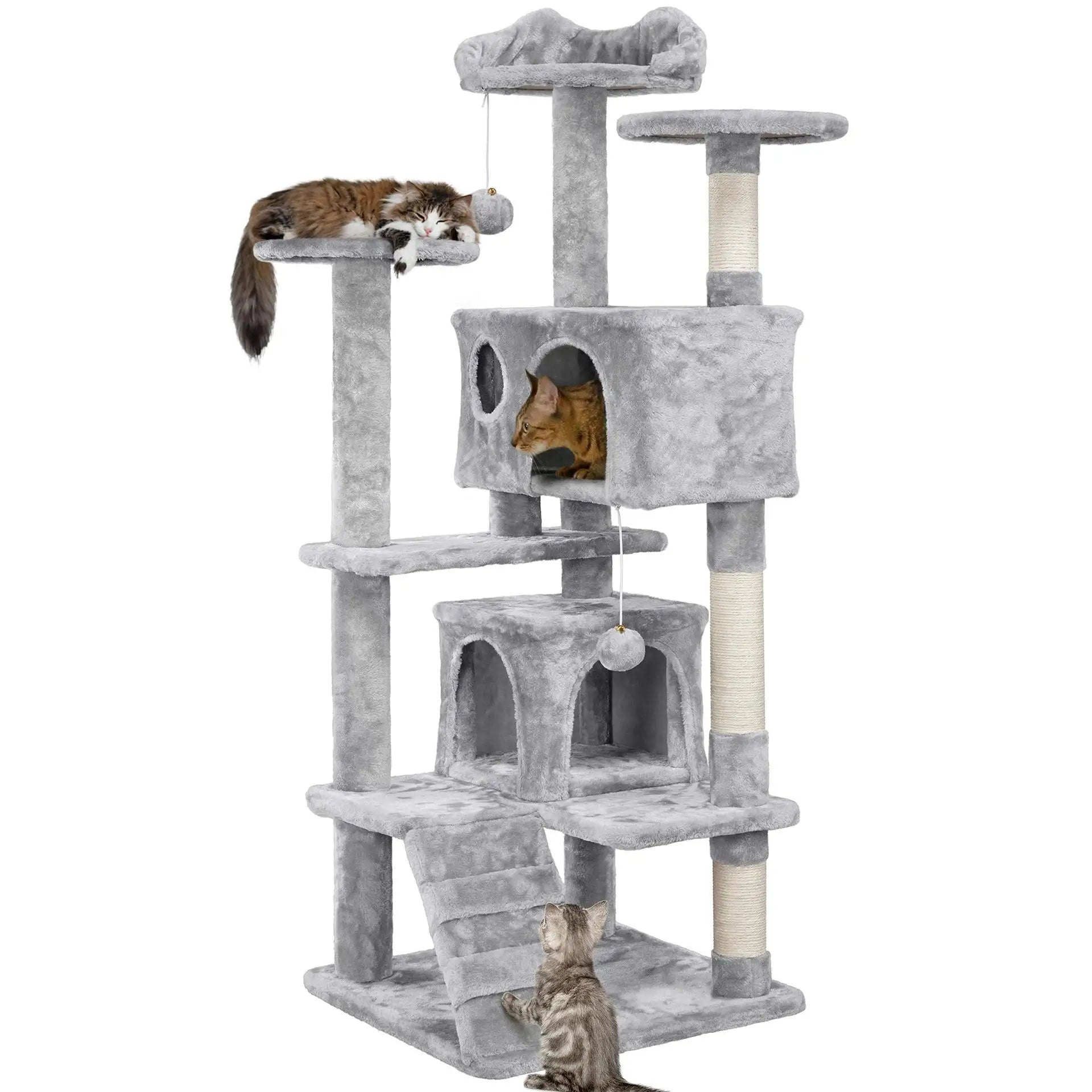 Large Cat Tree for Indoor Tall Tower for Cat Multi-Level Plush with Natural Sisal Scratching Post Condos Perches Hammock