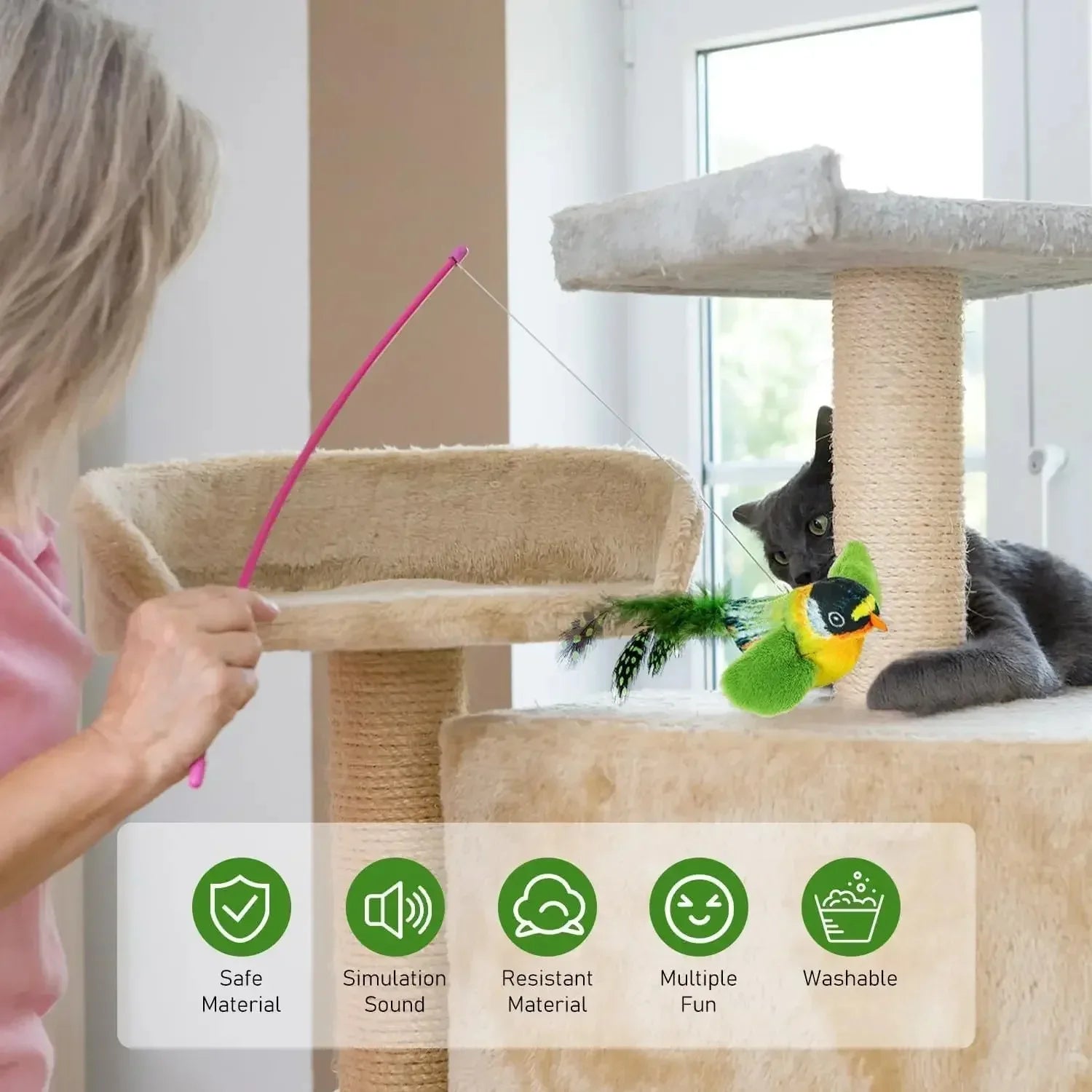 Indoor Interactive Birds Toy for Cat Chasing Teasing Toy Sounding Catnip Cat Teaser Toy Self-hilarity Wall Hanging Birds Cat Toy