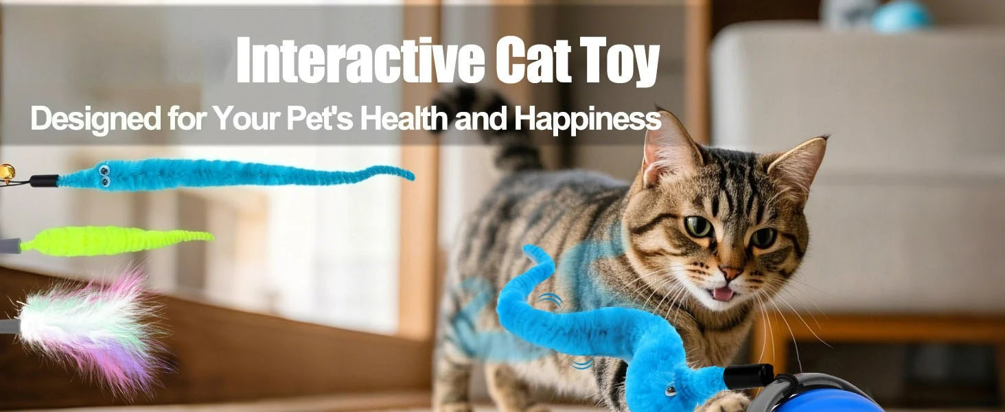 Interactive Cat Toy Ball, Speedy Tail 2.0 Cat Toy, Automatic Moving Cat Toys for Indoor Cats, with Feather Tails, Keep Them Busy