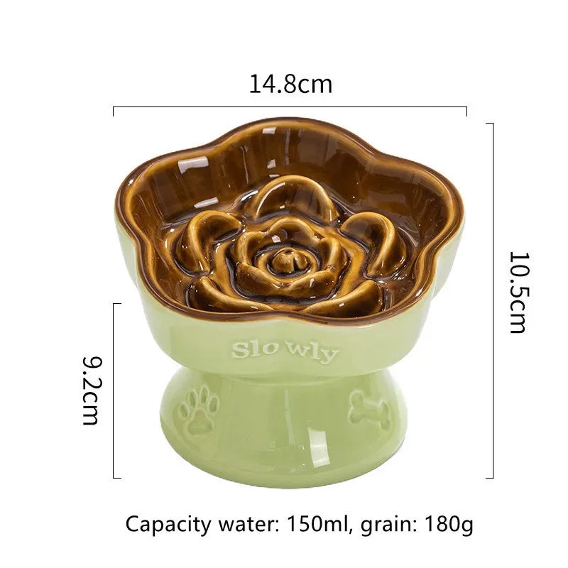 High Foot Cat Ceramic Slow Food Bowl Pet Drinking Eating Feeders Small Puppy Dogs Snack Water Bowls Cats Feeding Accessories