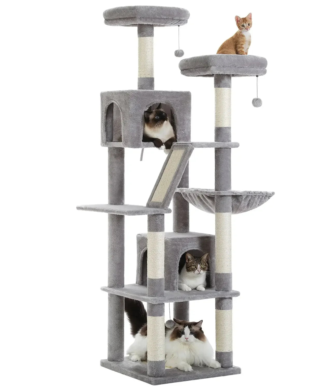 Large Cat Tree for Indoor Tall Tower for Cat Multi-Level Plush with Natural Sisal Scratching Post Condos Perches Hammock