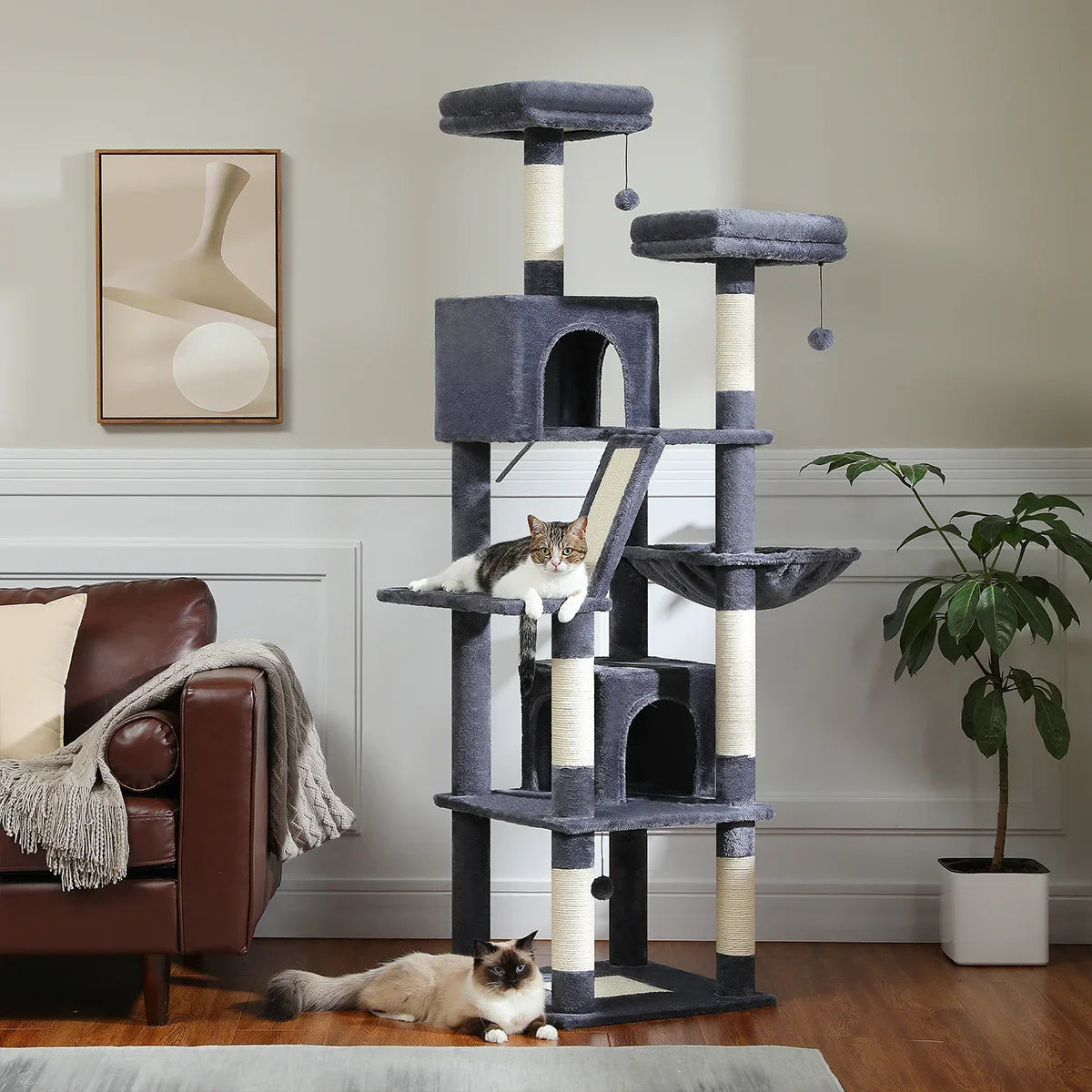 Large Cat Tree for Indoor Tall Tower for Cat Multi-Level Plush with Natural Sisal Scratching Post Condos Perches Hammock