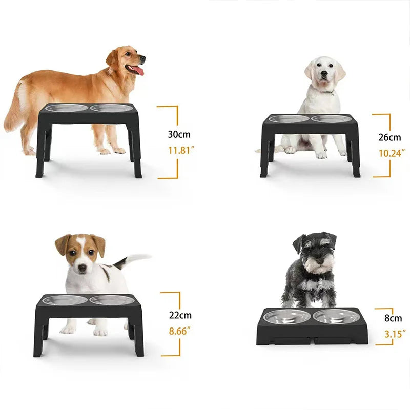 Elevated Dog Feeder Dogs Bowls Adjustable Raised Stand with Double Stainless Steel Food Water Bowls for Small Medium Large Dogs