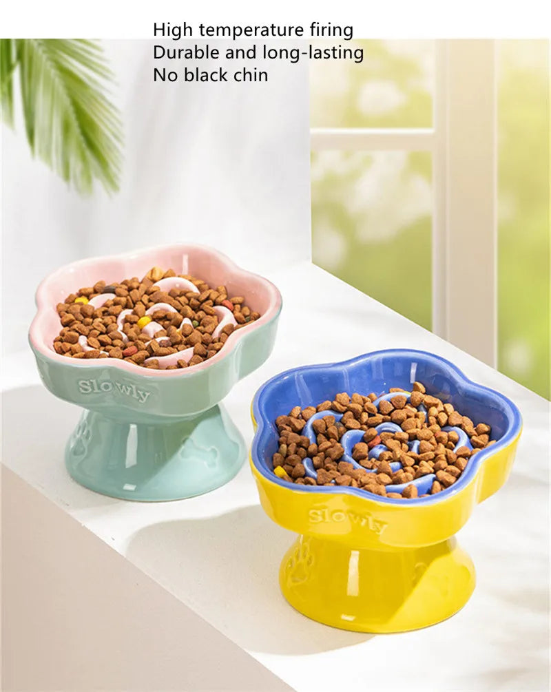High Foot Cat Ceramic Slow Food Bowl Pet Drinking Eating Feeders Small Puppy Dogs Snack Water Bowls Cats Feeding Accessories