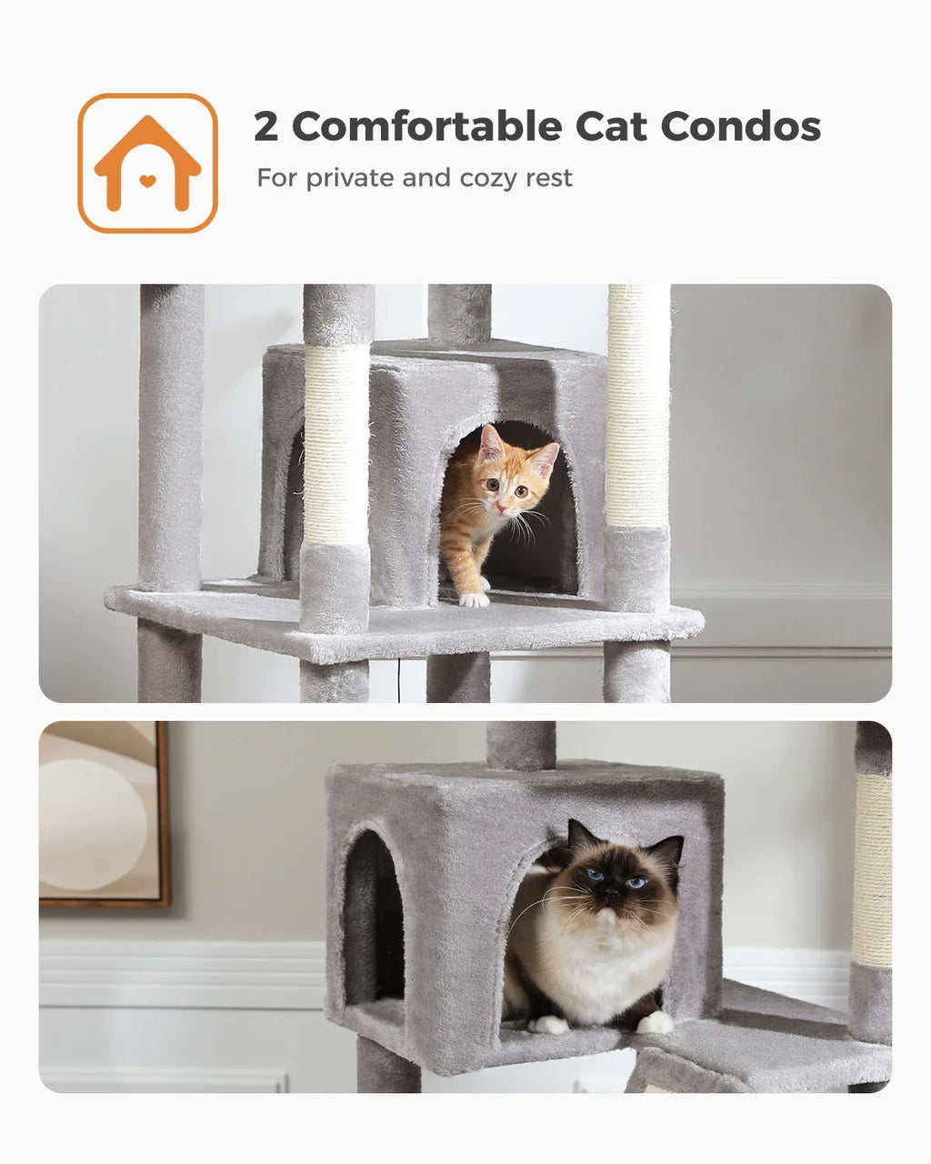 Large Cat Tree for Indoor Tall Tower for Cat Multi-Level Plush with Natural Sisal Scratching Post Condos Perches Hammock