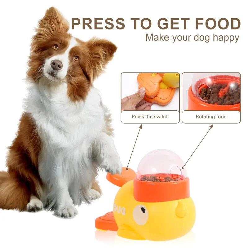 2-in-1 Interactive Dog Toy Pet Automatic Food Treat Dispenser Cartoon Duck Design Slow Food Pet Snack Feeder for Dog Training