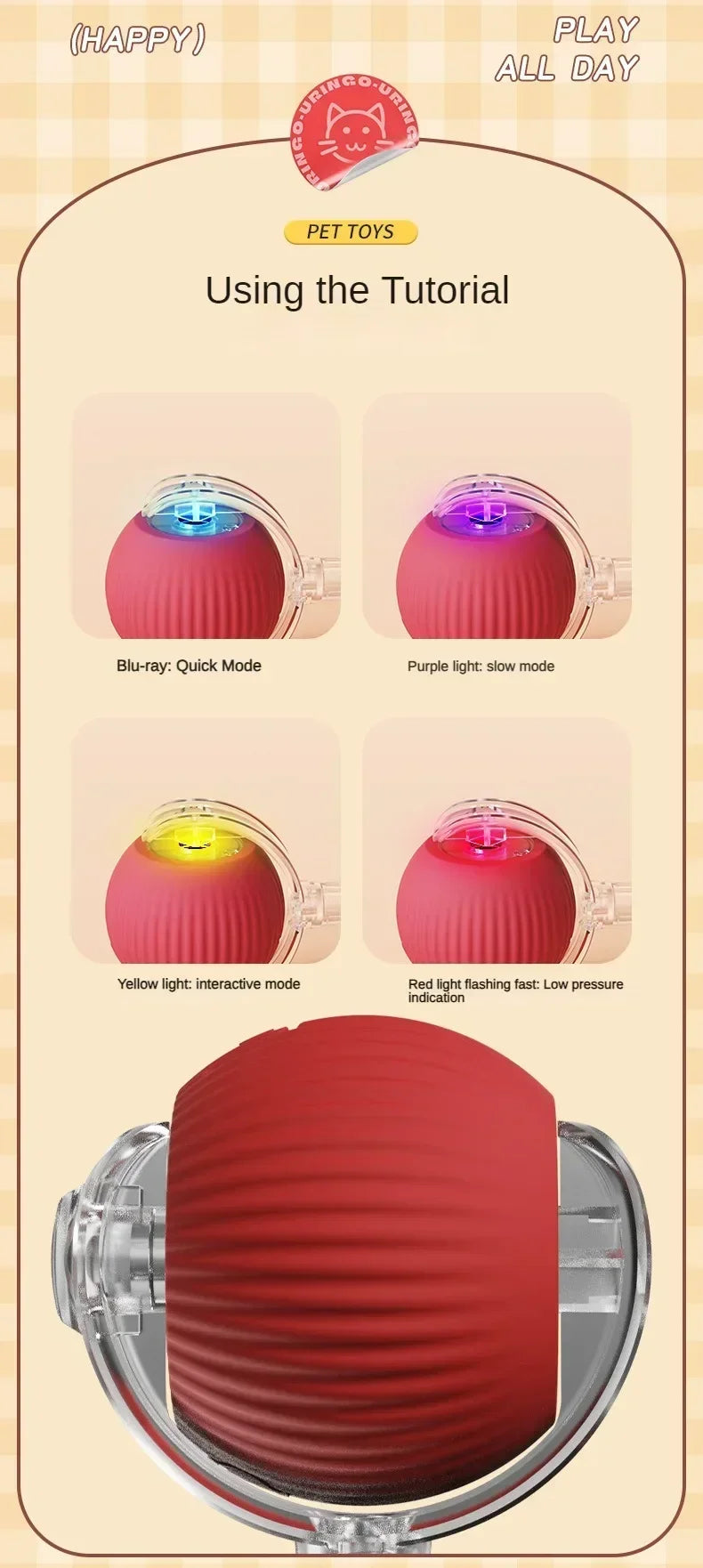 Interactive Rolling Cat Ball Dog Toy Rolling Ball for Indoor 360° Automatic Rolling Pet Ball Self RollingBall Pet Supplies
