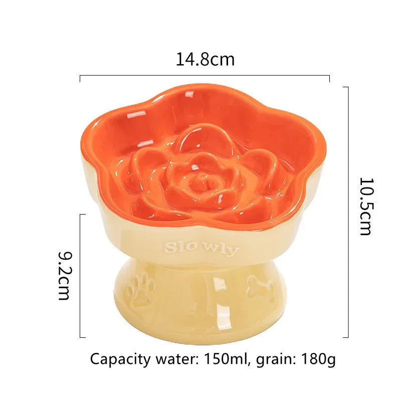 High Foot Cat Ceramic Slow Food Bowl Pet Drinking Eating Feeders Small Puppy Dogs Snack Water Bowls Cats Feeding Accessories