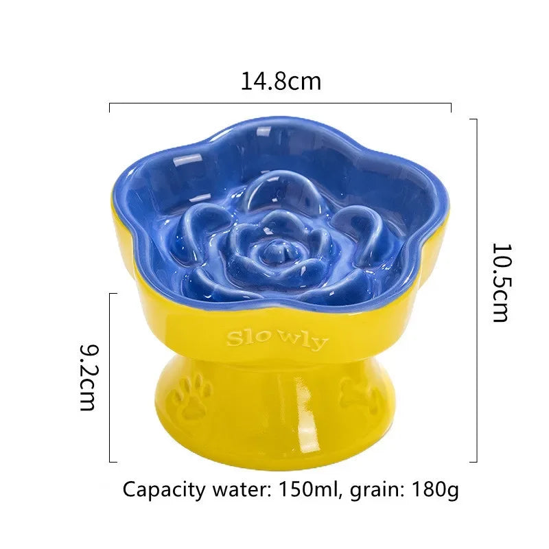 High Foot Cat Ceramic Slow Food Bowl Pet Drinking Eating Feeders Small Puppy Dogs Snack Water Bowls Cats Feeding Accessories