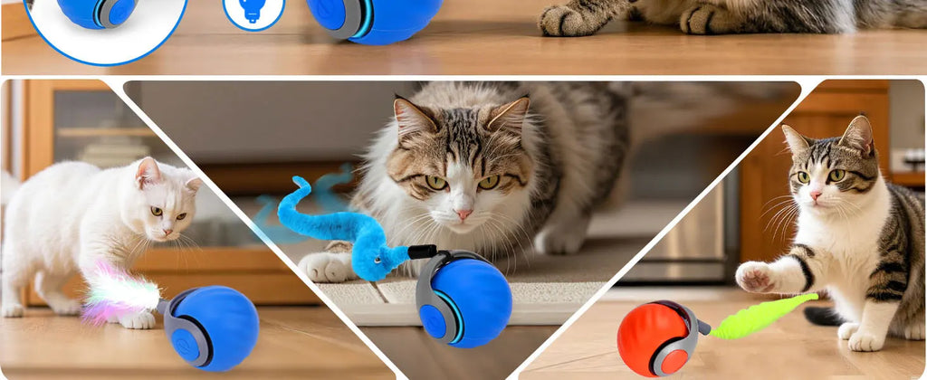 Interactive Cat Toy Ball, Speedy Tail 2.0 Cat Toy, Automatic Moving Cat Toys for Indoor Cats, with Feather Tails, Keep Them Busy