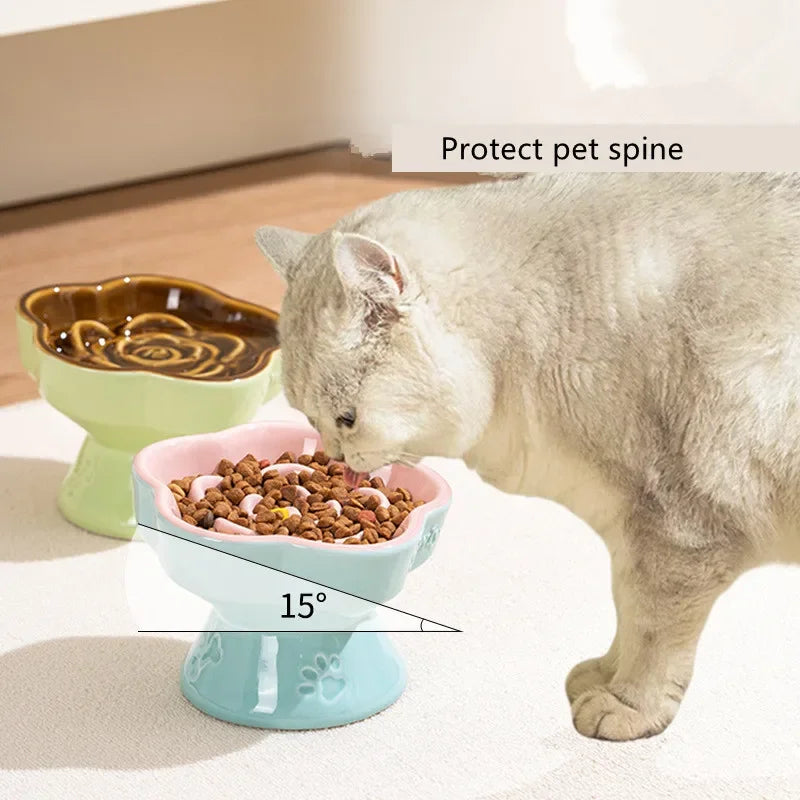 High Foot Cat Ceramic Slow Food Bowl Pet Drinking Eating Feeders Small Puppy Dogs Snack Water Bowls Cats Feeding Accessories