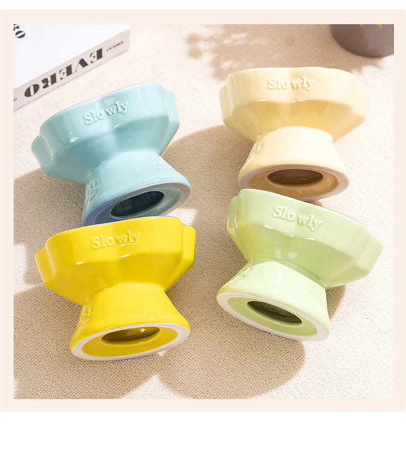 High Foot Cat Ceramic Slow Food Bowl Pet Drinking Eating Feeders Small Puppy Dogs Snack Water Bowls Cats Feeding Accessories