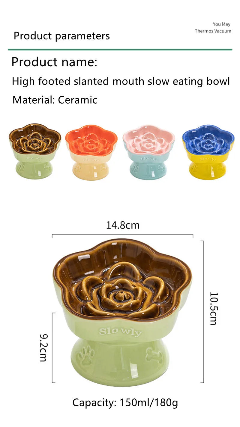 High Foot Cat Ceramic Slow Food Bowl Pet Drinking Eating Feeders Small Puppy Dogs Snack Water Bowls Cats Feeding Accessories