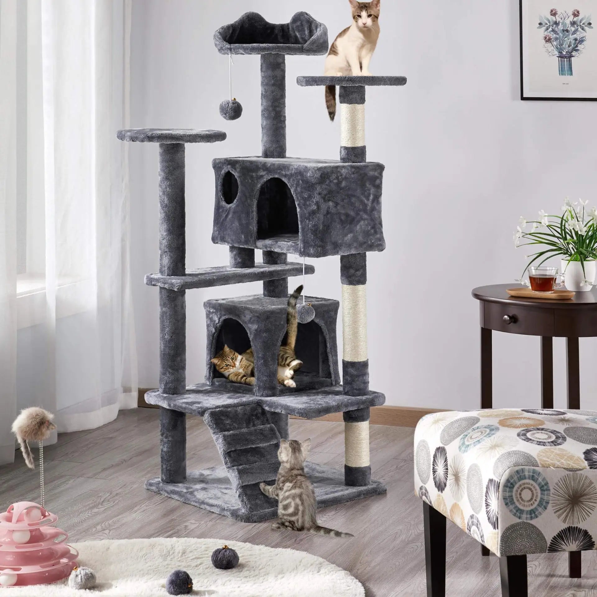 Large Cat Tree for Indoor Tall Tower for Cat Multi-Level Plush with Natural Sisal Scratching Post Condos Perches Hammock