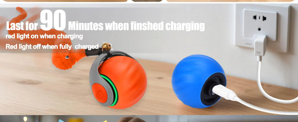 Interactive Cat Toy Ball, Speedy Tail 2.0 Cat Toy, Automatic Moving Cat Toys for Indoor Cats, with Feather Tails, Keep Them Busy