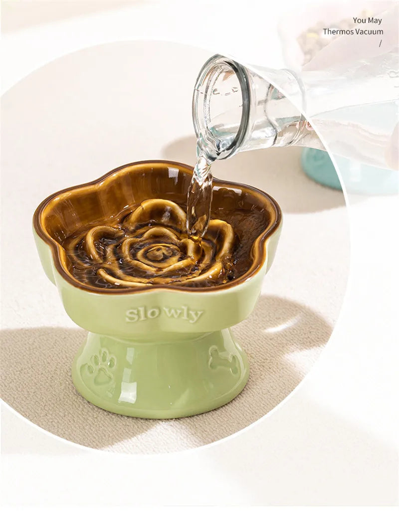 High Foot Cat Ceramic Slow Food Bowl Pet Drinking Eating Feeders Small Puppy Dogs Snack Water Bowls Cats Feeding Accessories
