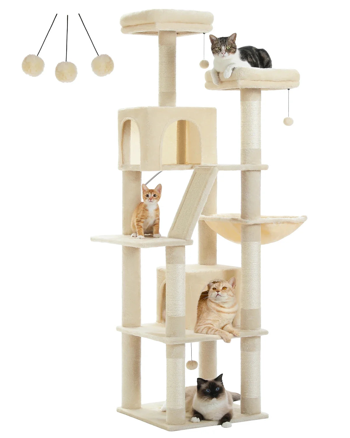 Large Cat Tree for Indoor Tall Tower for Cat Multi-Level Plush with Natural Sisal Scratching Post Condos Perches Hammock