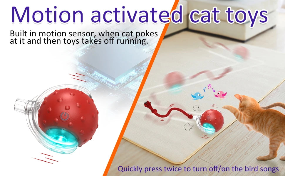 Interactive Cat Toy Ball with Bird Chirping Super Drive Cat Rolling Balls Motion Activated Sensor Pet Kittens Teaser Game Toys