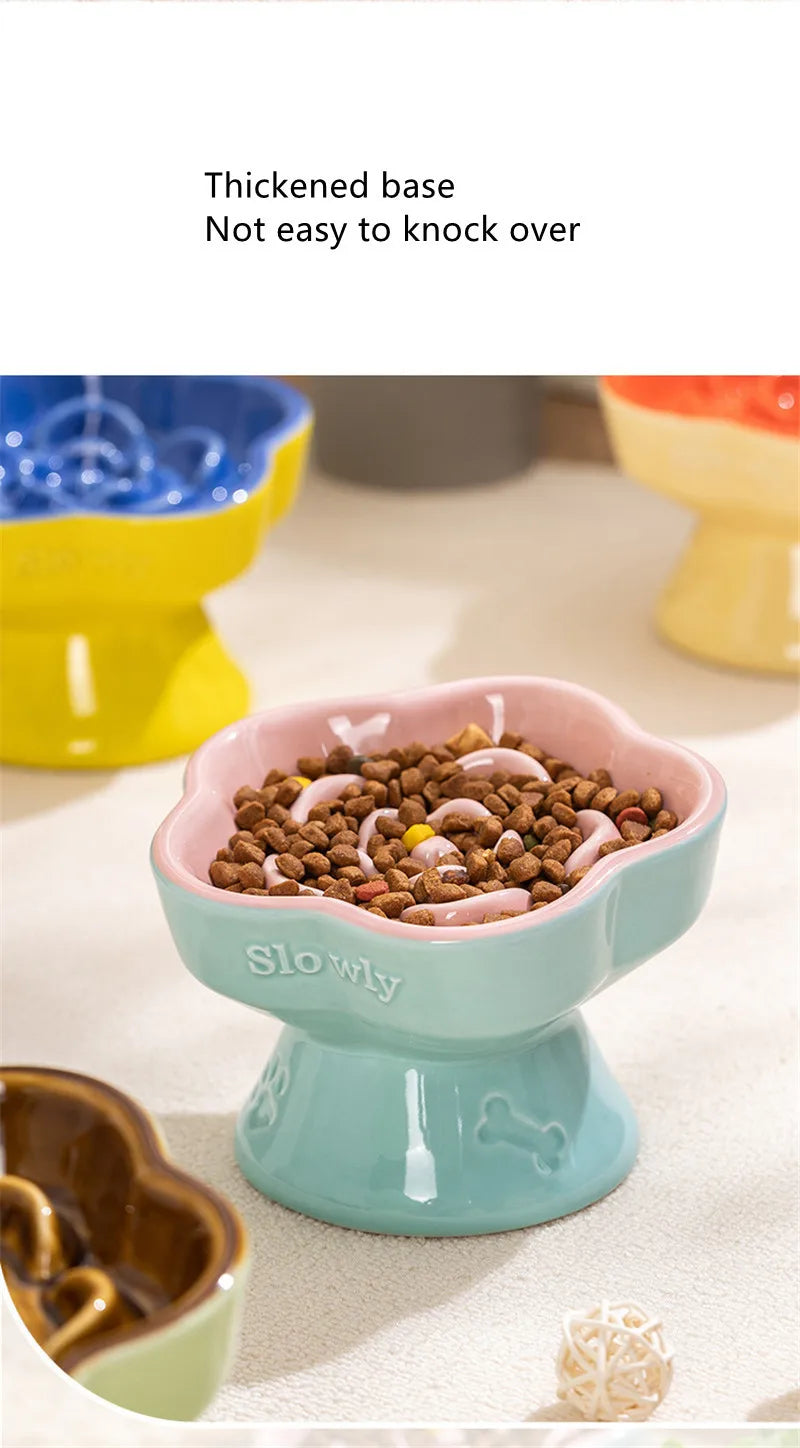 High Foot Cat Ceramic Slow Food Bowl Pet Drinking Eating Feeders Small Puppy Dogs Snack Water Bowls Cats Feeding Accessories