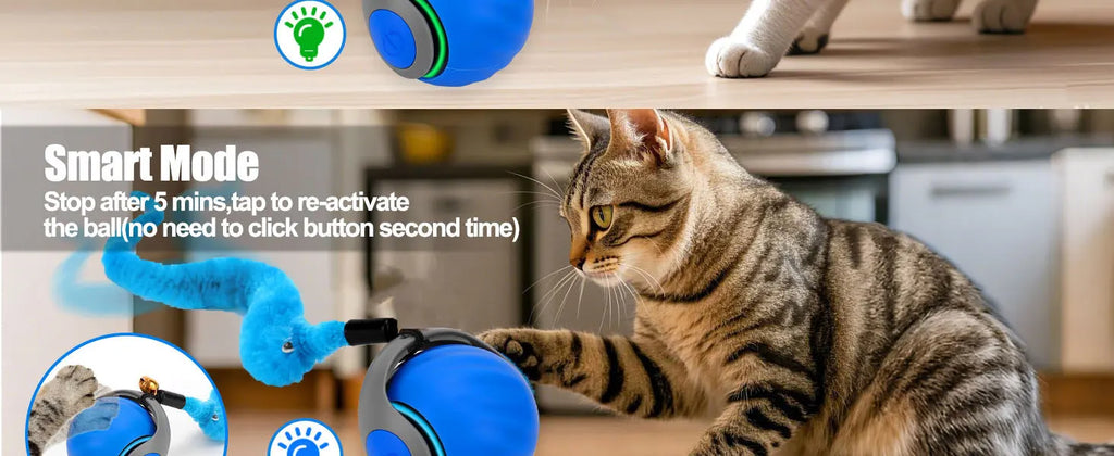 Interactive Cat Toy Ball, Speedy Tail 2.0 Cat Toy, Automatic Moving Cat Toys for Indoor Cats, with Feather Tails, Keep Them Busy