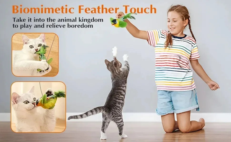 Indoor Interactive Birds Toy for Cat Chasing Teasing Toy Sounding Catnip Cat Teaser Toy Self-hilarity Wall Hanging Birds Cat Toy